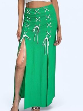 OHS Green Lace-Up Maxi Skirt 💚